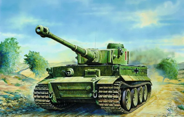 Picture war, art, painting, tank, ww2, Panzerkampfwagen VI Tiger