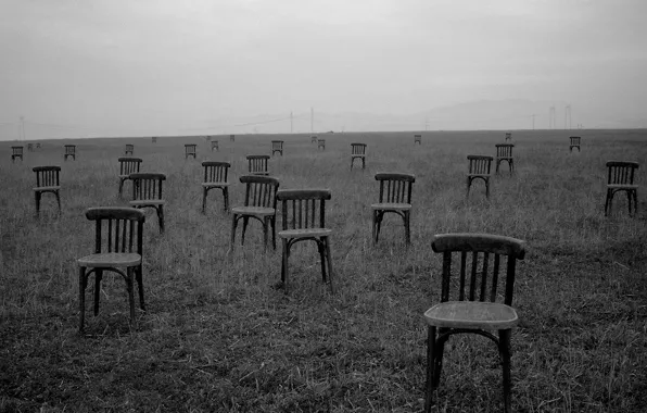Picture field, loneliness, photo, chairs
