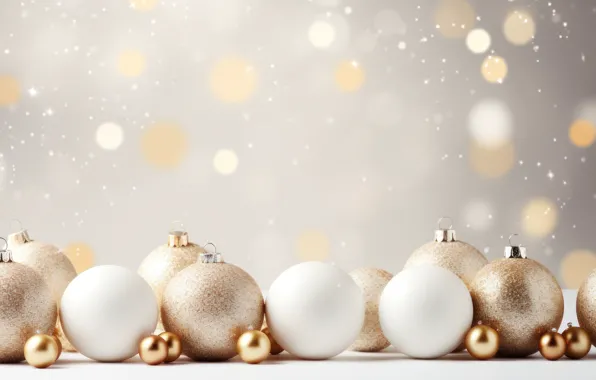 Balls, lights, background, Christmas, New year, gold plated, gold, bokeh