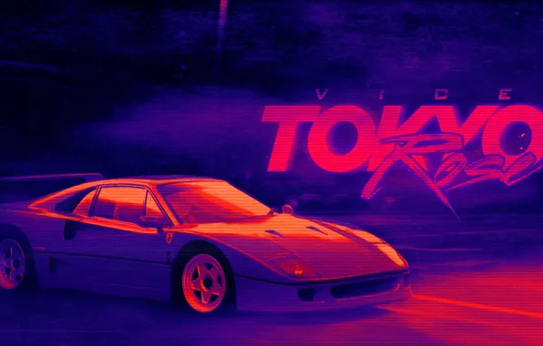 Music, Background, 80s, Neon, Ferrari F40, Vice, 80's, Synth