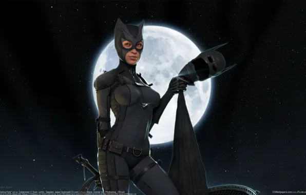 Night, the moon, Batman, mask, art, costume, whip, Catwoman