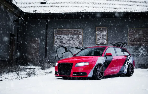 Audi, Red, Snow, Garage, Before, Audi A4, A4 Avant