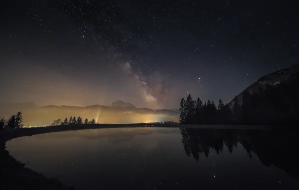 Stars, mountains, night, lake, Austria, the milky way