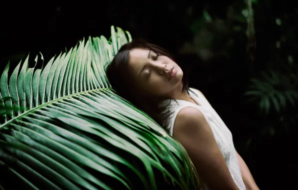 Picture leaves, girl, nature, stay, sleep