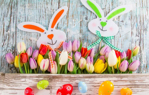 Picture flowers, eggs, colorful, Easter, tulips, tulips, spring, Easter