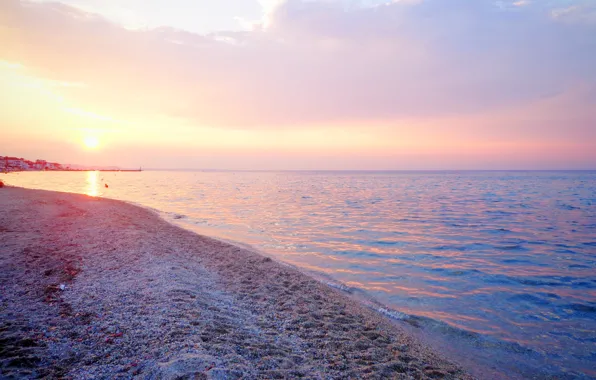 Sea, beach, sunset, shore, Greece, beach, sea, sunset