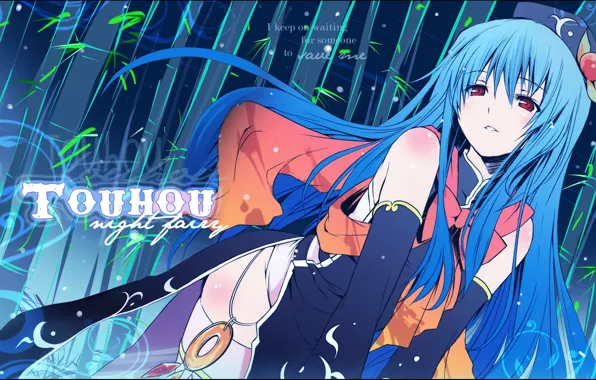 Night, Hinanawi Tenshi, touhou, blue hair, bamboo grove, Touhou Project, Project East, night farry