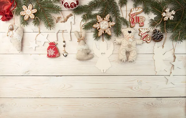 Snowflakes, branches, heart, toys, Board, rabbit, cookies, Christmas