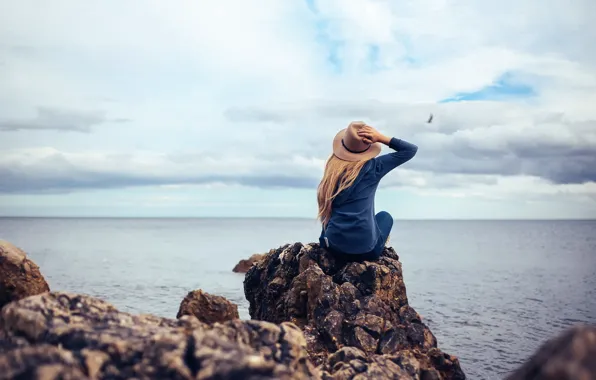 Wave, girl, stones, bird, Rosie Hardy