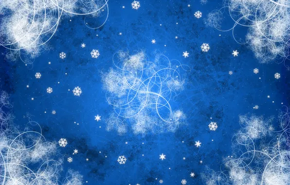 Snowflakes, blue, patterns, curls, new year