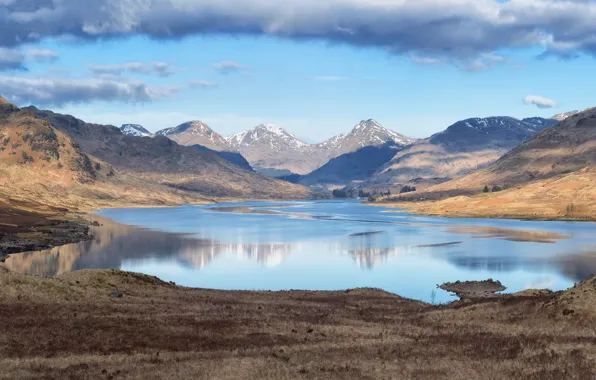 The sky, clouds, light, mountains, lake, blue, hills, blue