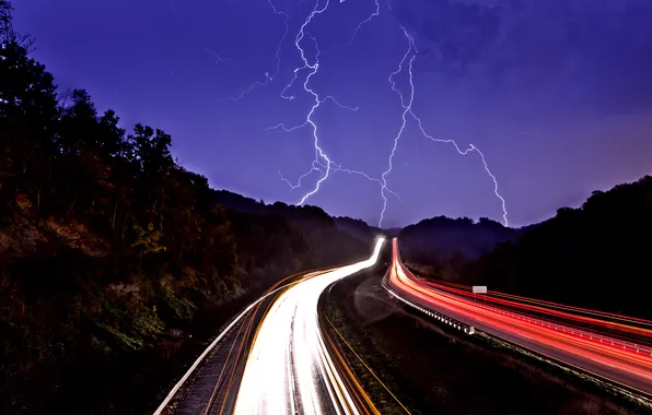Road, light, lights, lightning