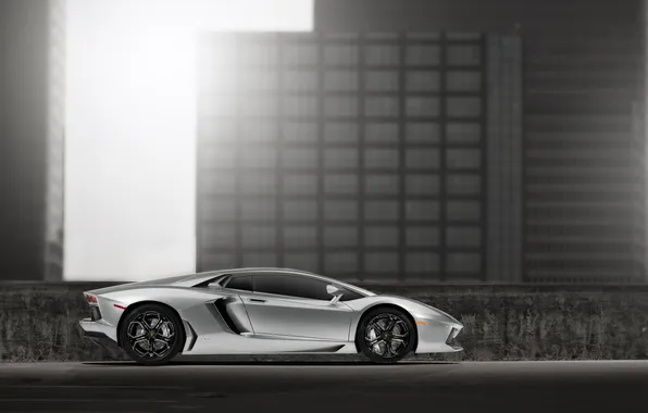 Lamborghini, hangar, LP700-4, Aventador, silvery, profile