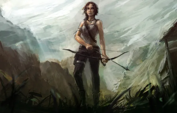 Picture girl, figure, bow, Tomb Raider, Lara Croft, fan art
