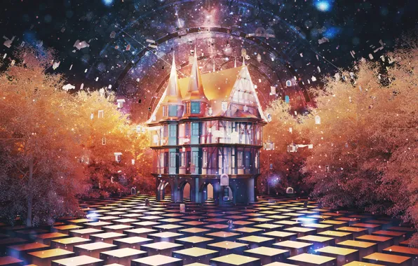 Trees, Cuba, fantasy, house, by K&P