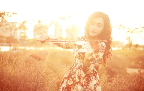 Girl, music, violin, Asian
