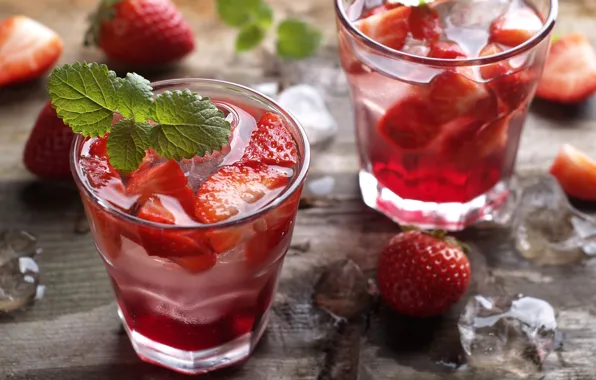 Ice, strawberry, drink, mint