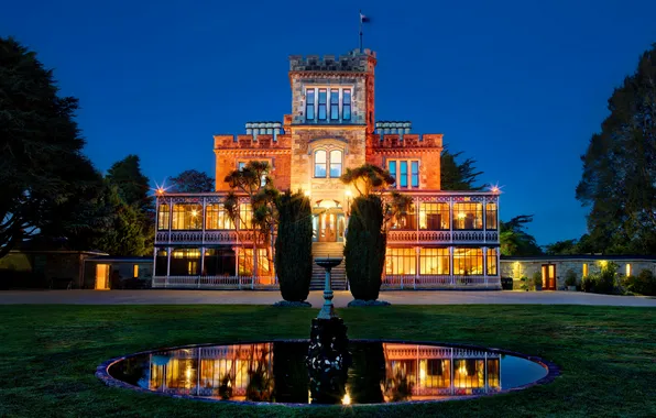 Night, lights, Park, castle, the building, fountain