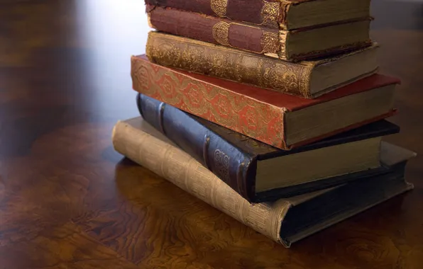 Table, books, old, stack, cover
