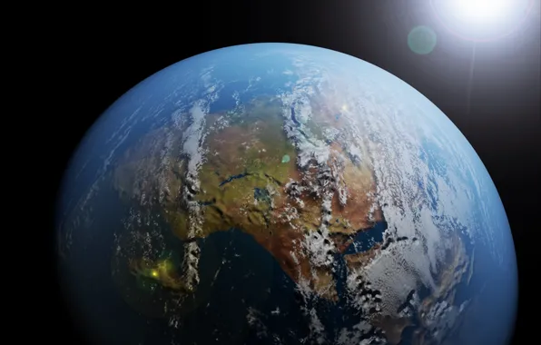 The sun, Space, Earth, The world, World, Space, Render, Sun