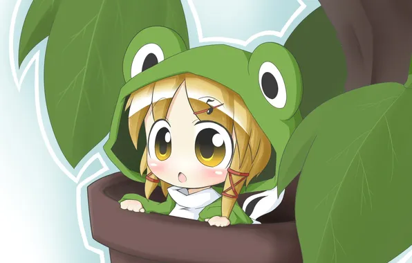 Picture flower, frog, eyes, anime, costume, girl, note, baby