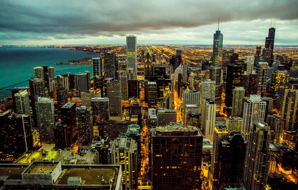 United States, Illinois, Chicago Skyline at night