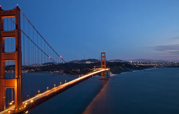 Picture bridge, lights, city, landscapes, Golden gate, San Francisco