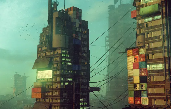 The city, Style, Building, The building, City, Slums, Fantasy, Architecture
