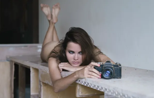 Girl, pose, background, camera