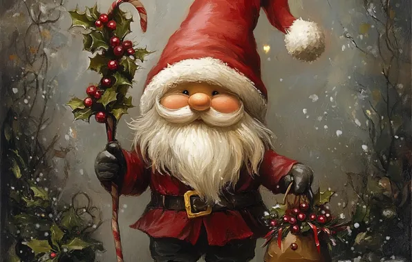 Christmas, New year, staff, Santa Claus, Santa Claus, dwarf, AI art, neural network