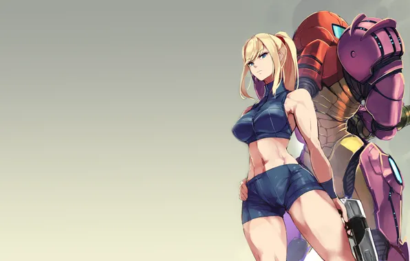 Robot, armor, woman, blonde, Metroid