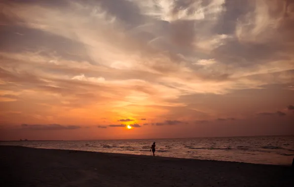 Picture sea, beach, sunset, nature, silhouette, Cuba