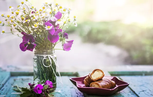 Picture flowers, background, food