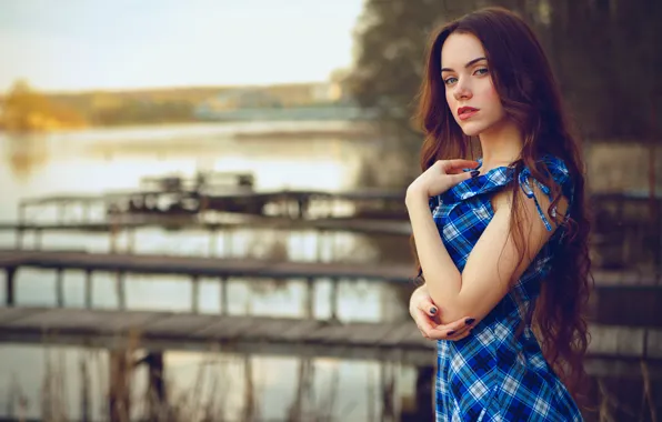 Girl, long hair, dress, brown hair, photo, photographer, blue eyes, lake