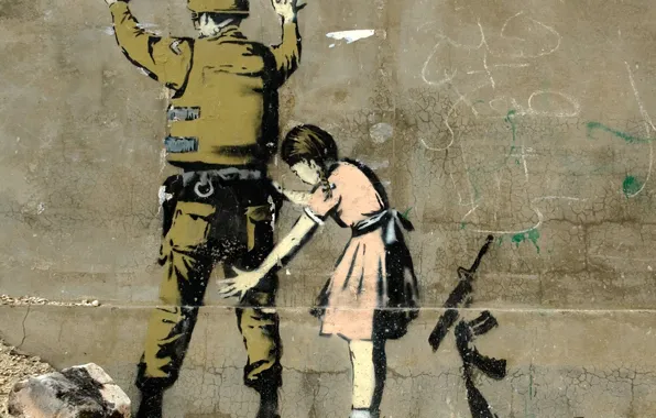 Graffiti, Banksy, Girl Searching a Soldier