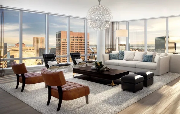 Wallpaper interior, penthouse, megapolis, living room for mobile and ...