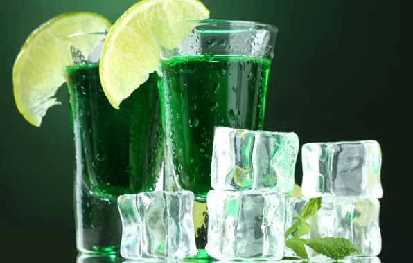 Picture ice, summer, drops, glass, lemon, glass, ice, cocktail, lime, drink, mint, cool, Mojito, pieces of …