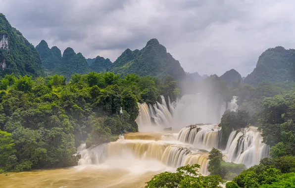 Forest, nature, river, China, waterfall