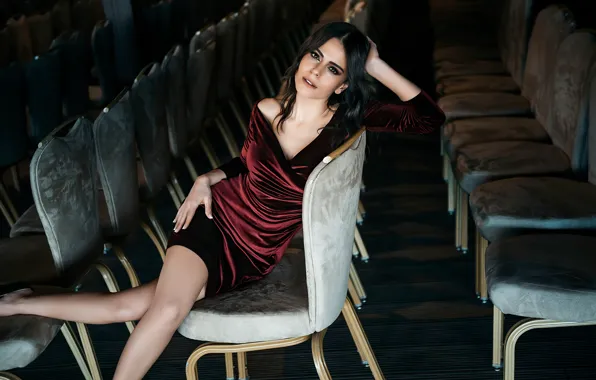 Picture look, girl, pose, model, makeup, figure, dress, beauty