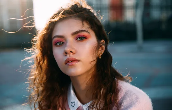 Look, the sun, background, model, portrait, makeup, hairstyle, brown hair