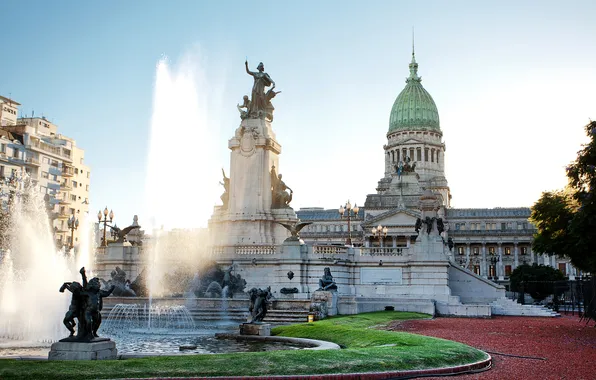 Lawn, monument, fountain, Palace, sculpture, Argentina, Buenos Aires