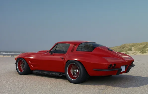 Red, Corvette, Chevrolet, Chevrolet, rear view, Coupe, 1966, Corvette