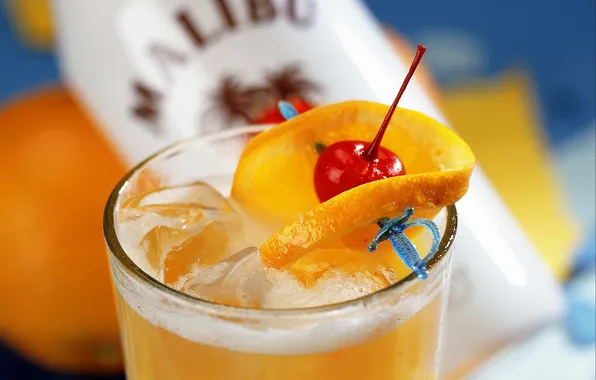 Ice, orange, cherry, drinks, cocktails, orange, cherry, drink