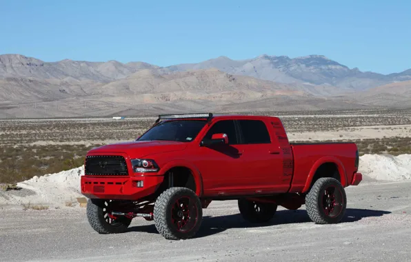 Sand, car, machine, mountains, desert, tuning, Dodge, red
