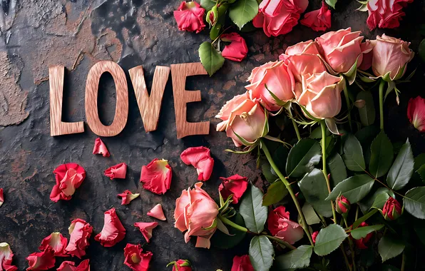 Love, flowers, romance, heart, roses, love, happy, Valentine's day