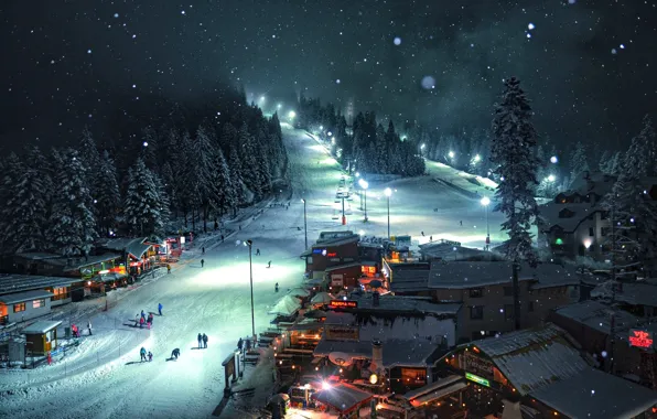 Nature, Forest, Nature, Winter evening, Forest, Winter evening, Ski resort, Ski resort