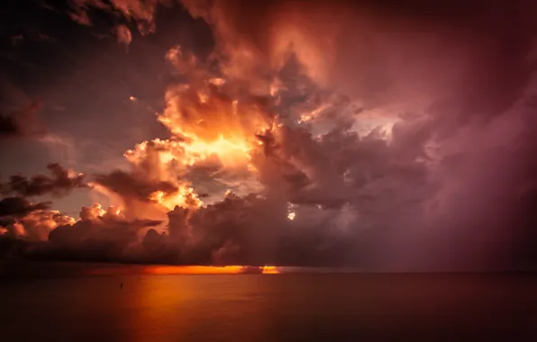 Clouds, the ocean, dawn, cyclone
