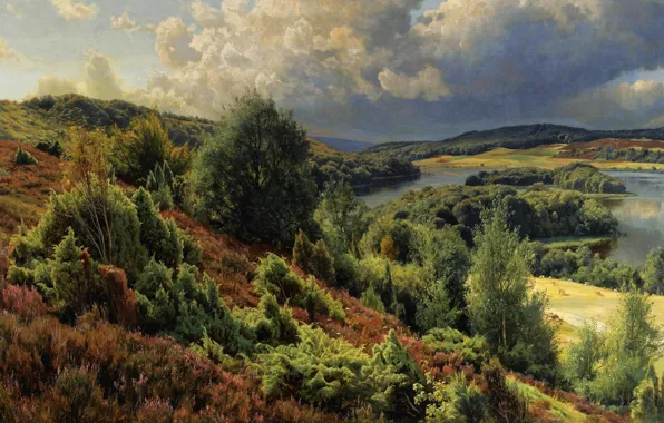 Landscape, nature, river, picture, Peter Merk Of Menstad, Peder Mørk Mønsted, The hills near Silkeborg
