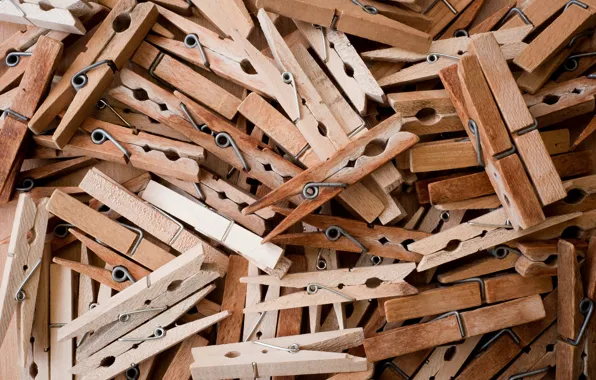Macro, a lot, clothespins, wooden