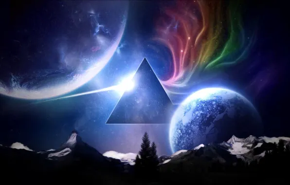 Meadows, Mountains, Music, Stars, Planet, Space, Triangle, Pink Floyd